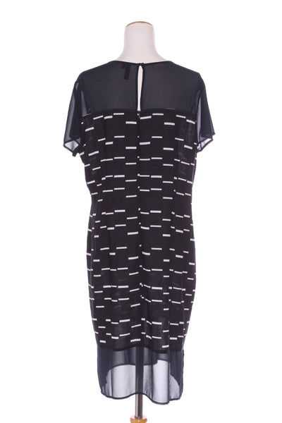 BLACKSTONE - Navy dash print chiffon trim dress! 16