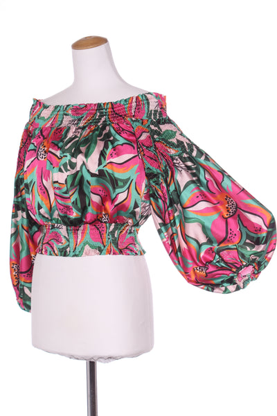 CHARLO - Shirred crop floral print top! 10-12