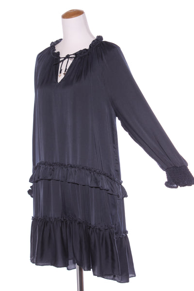 STELLA + GEMMA - Navy satin ruffle detail dress! 16
