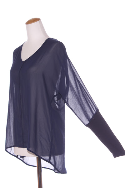 BETTIE MONROE (NZ) Navy chiffon knti cuff top! 10-12