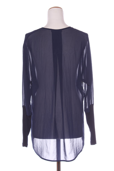 BETTIE MONROE (NZ) Navy chiffon knti cuff top! 10-12