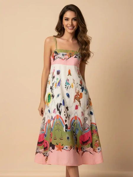 No brand - Mystic print linen blend midi dress! 10-12