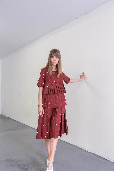 KOWTOW - Pleated tiered Rei dress - Clay red print! 16
