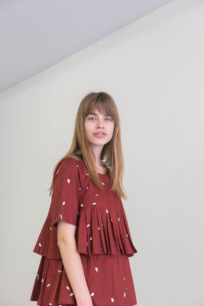 KOWTOW - Pleated tiered Rei dress - Clay red print! 16