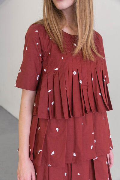 KOWTOW - Pleated tiered Rei dress - Clay red print! 16