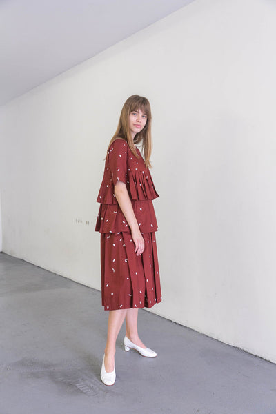 KOWTOW - Pleated tiered Rei dress - Clay red print! 16