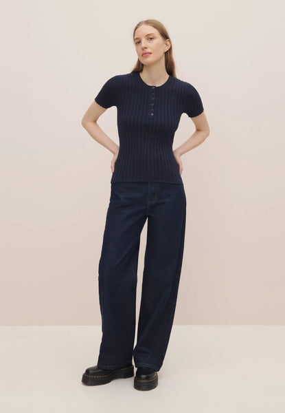KOWTOW - Rib knit Henley top - Navy marle! 14-16