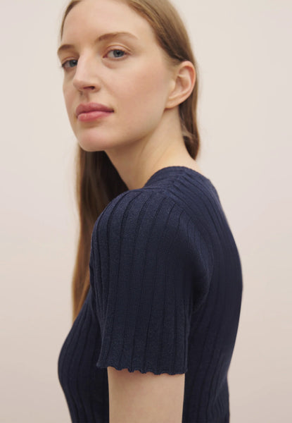 KOWTOW - Rib knit Henley top - Navy marle! 14-16