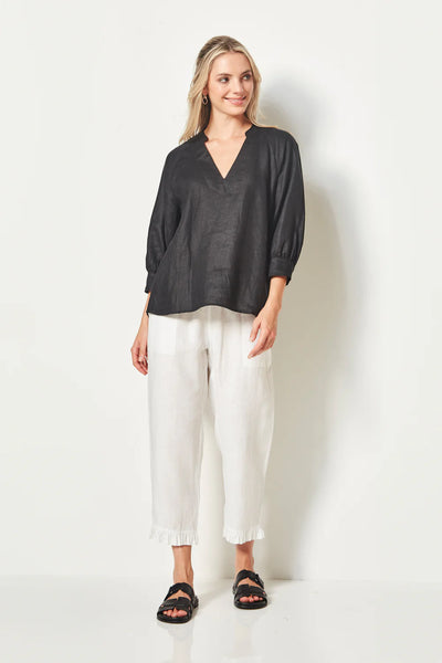 VERGE (LN) Ruffle capri linen 7/8th pant - White! 14