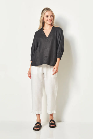 VERGE (LN) Ruffle capri linen 7/8th pant - White! 14