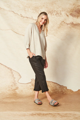 VERGE (LN) Capri linen 7/8th pant - Khaki! 14