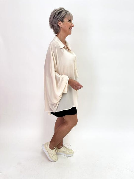 C.REED - Cream chiffon lounger shirt! 8-18