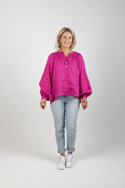 EB & IVE (BN) "Nashville" linen magenta blouse! 18