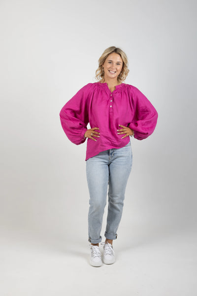 EB & IVE (BN) "Nashville" linen magenta blouse! 18