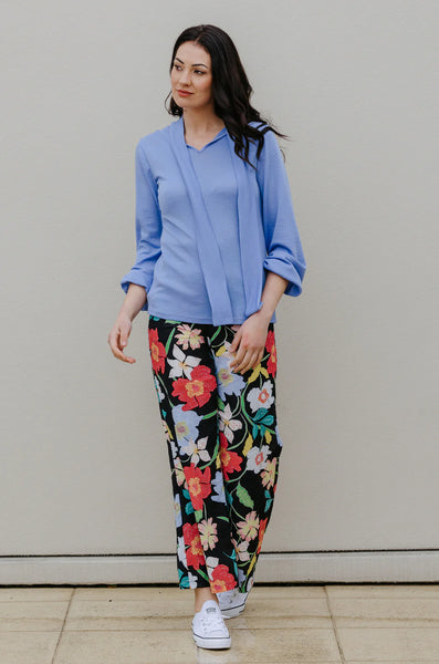 LOVE & GLORY (NZ)(LN) Wide leg linen pant - Black floral! 12