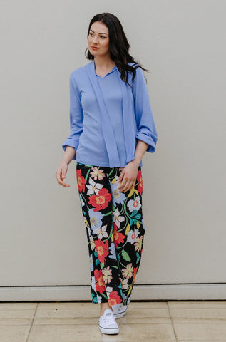 LOVE & GLORY (NZ)(LN) Wide leg linen pant - Black floral! 12