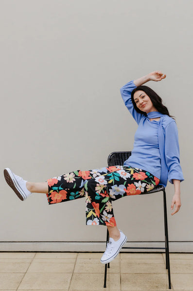 LOVE & GLORY (NZ)(LN) Wide leg linen pant - Black floral! 12