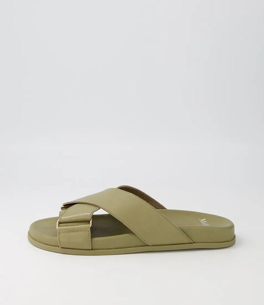 MOLLINI (LN) "Hefti" leather slides - Khaki! 39