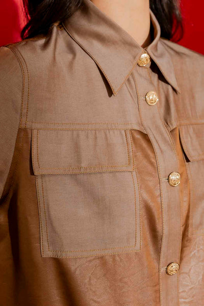 MOTTO (LN) Chocolate patchwork shirt/jacket! 10-12