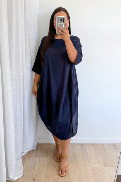 VINE APPAREL (LN) Linen blend Otto dress - Navy! 10-12
