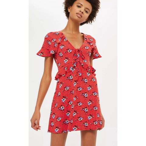 TOPSHOP "Red spot floral tes" dress! 12-14