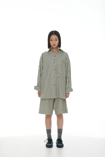 RICOCHET (LN) NZ Anchor shirt - Sage + khaki stripe! 12-14
