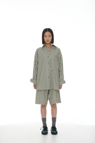 RICOCHET (LN) NZ Anchor shirt - Sage + khaki stripe! 12-14