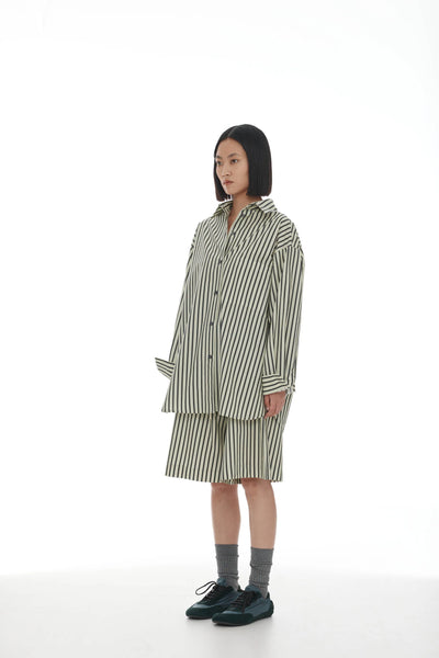 RICOCHET (LN) NZ Anchor shirt - Sage + khaki stripe! 12-14