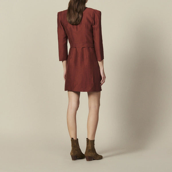 SANDRO - Linen blend wrap dress - Rust! 12