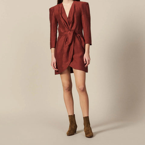 SANDRO - Linen blend wrap dress - Rust! 12