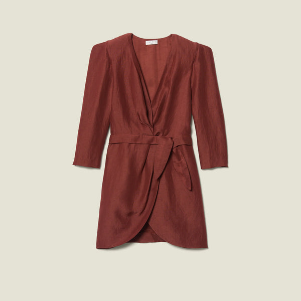 SANDRO - Linen blend wrap dress - Rust! 12