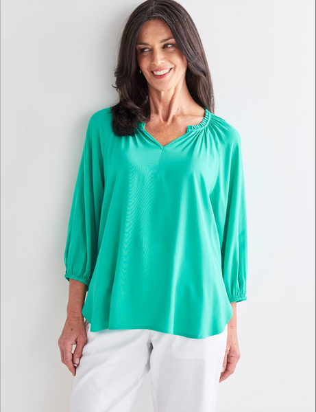 ELLA J (LN) Gathered detail top - Green! 16