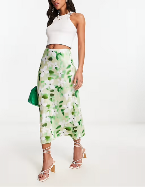 ASOS - Green floral satin bias midi skirt! 12