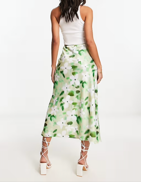 ASOS - Green floral satin bias midi skirt! 12