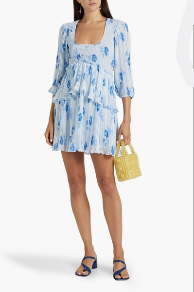 GANNI (LN) Shirred floral crepe de chine mini dress! 12