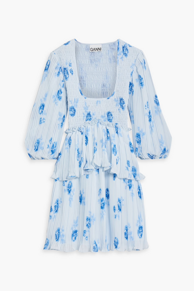 GANNI (LN) Shirred floral crepe de chine mini dress! 12