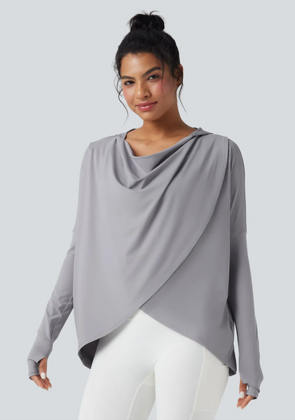 HALARA (BN) Hooded cowl neck thumbhole sleeve top! 16-18