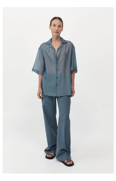 ST. AGNI - Relaxed cotton silk shirt - Blue grey! 12-14