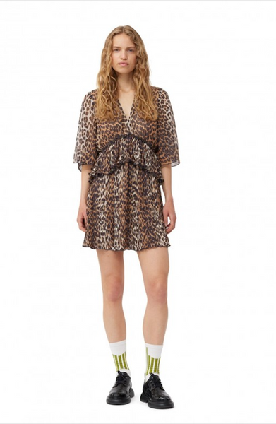 GANNI (LN) Leopard pleated georgette  mini dress! 8