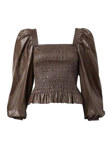 WITCHERY - Faux leather shirred top - Brown! 14