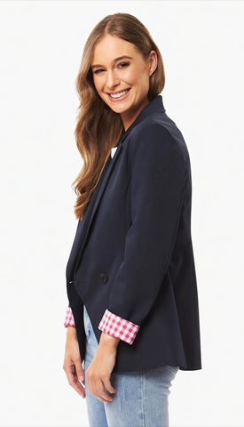 SEEKING LOLA - Jordanna blazer - Navy/pink gingham! 10