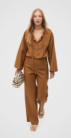 SEED - Tie detail poplin blouse - Brown! 10-12
