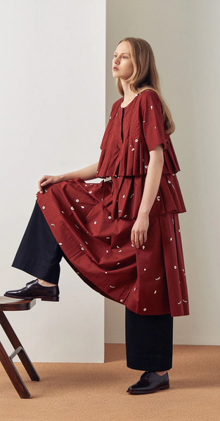 KOWTOW - Pleated tiered Rei dress - Clay red print! 16