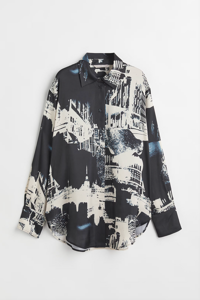 H&M - Cityscape print satin shirt! 10-12