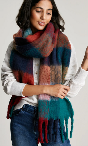 JOULES "Folley" brushed check scarf - Navy/green!