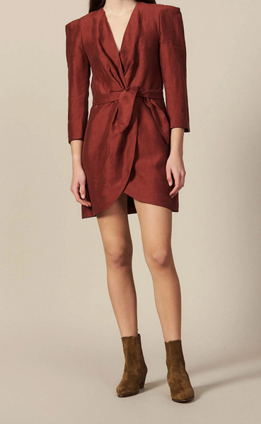 SANDRO - Linen blend wrap dress - Rust! 12