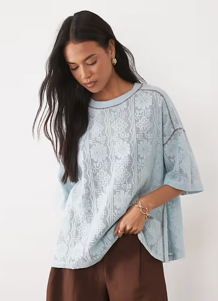 ASOS - Jersey crochet oversized tee - Baby blue! 12-16