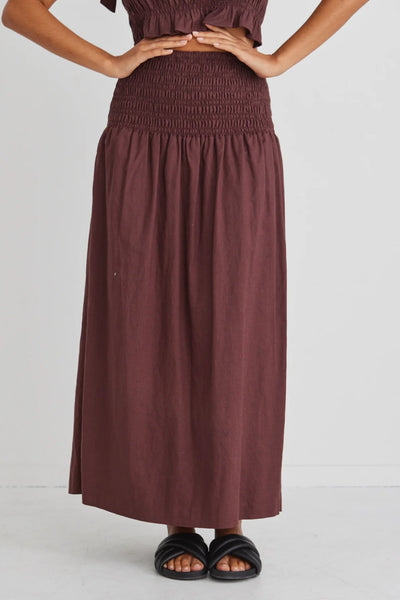 IVY + JACK "Seville" Linen shirred waist maxi skirt - Raisin! 6-10