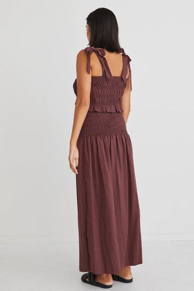 IVY + JACK "Seville" Linen shirred waist maxi skirt - Raisin! 6-10