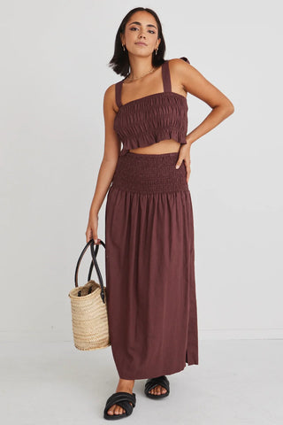 IVY + JACK "Seville" Linen shirred waist maxi skirt - Raisin! 6-10